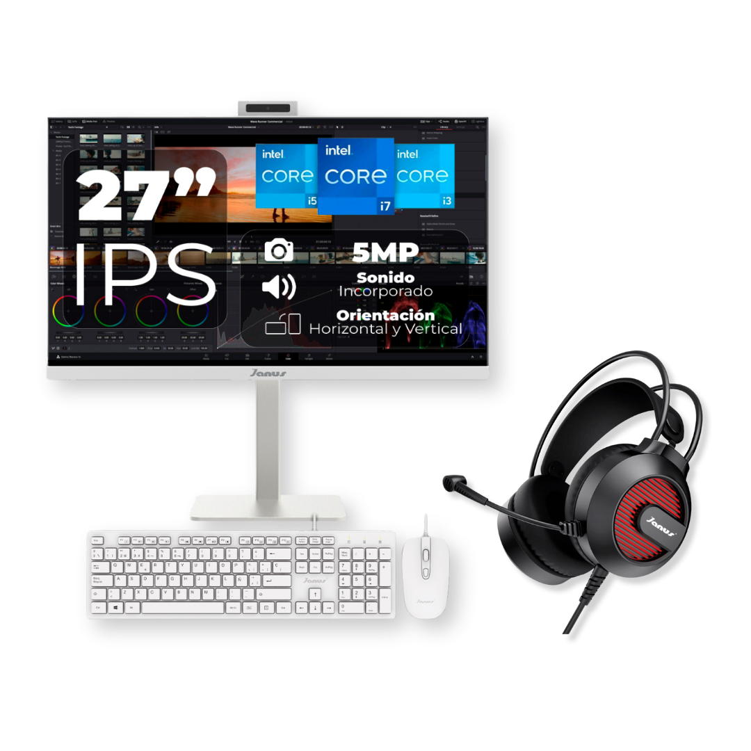 All In One 27 Pulgadas Janus INTEL CORE I7 14700 MEMORIA RAM 16GB SO-DIMM SSD 512GB M.2   Board H610I  Obsequio Diadema Janus Gamer ECHOZ