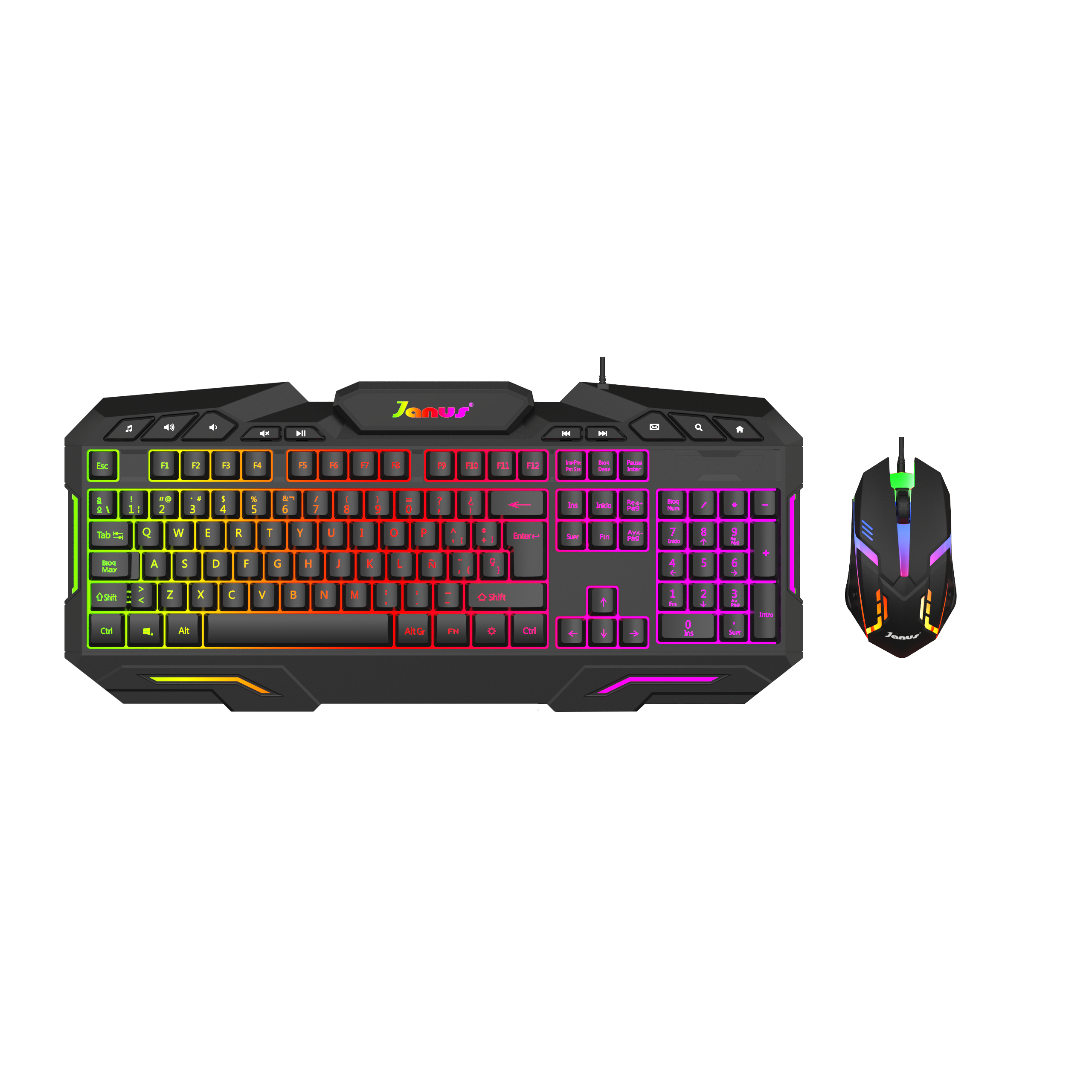 COMBO TECLADO MEMBRANA +MOUSE JANUS  GAMER XTREME PRIME ILUMINADO EN COLORES