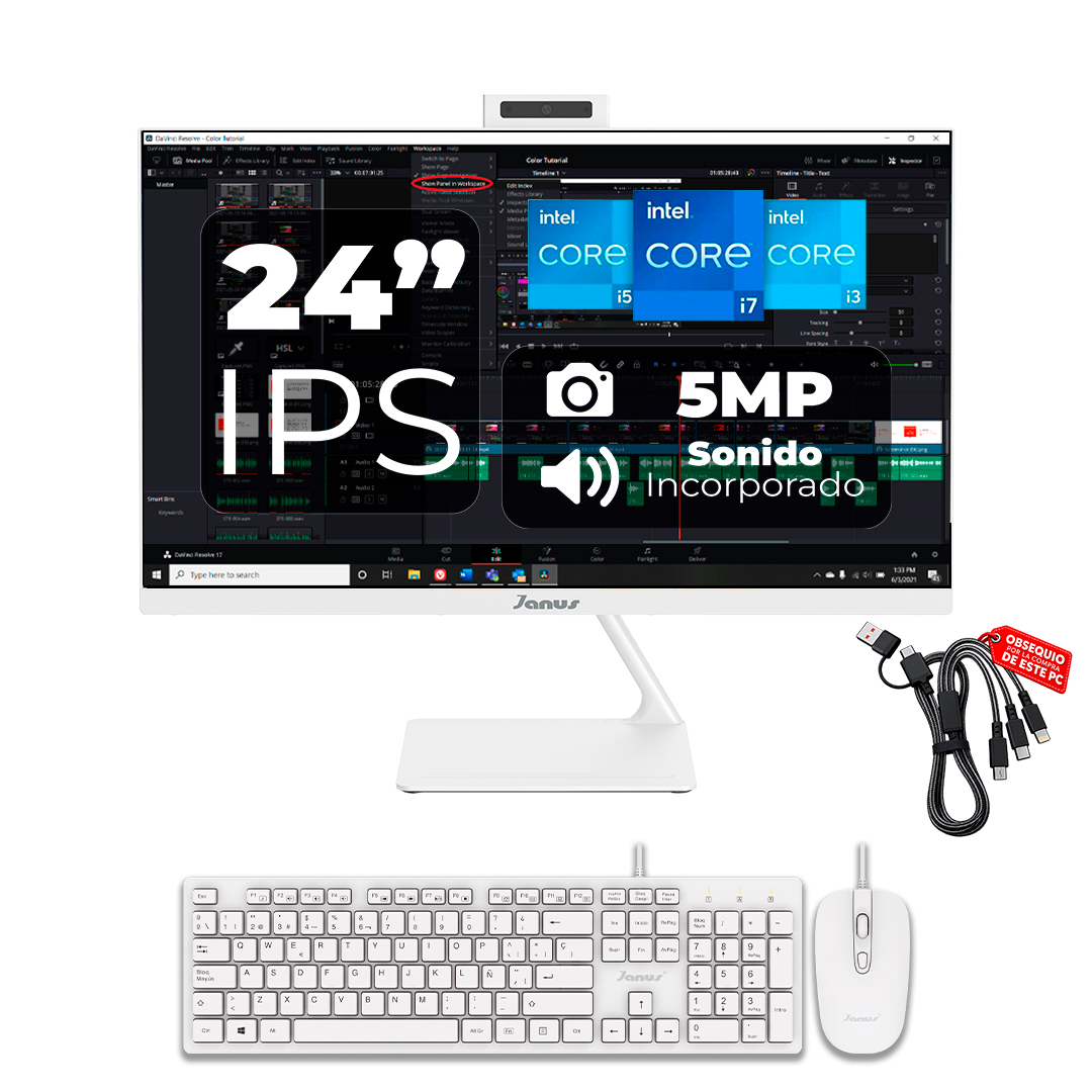 All In One 24 Pulgadas Janus Intel Core I3 12100 Memoria Ram 8Gb so-dimm Ssd 512Gb M.2 Board H610I
