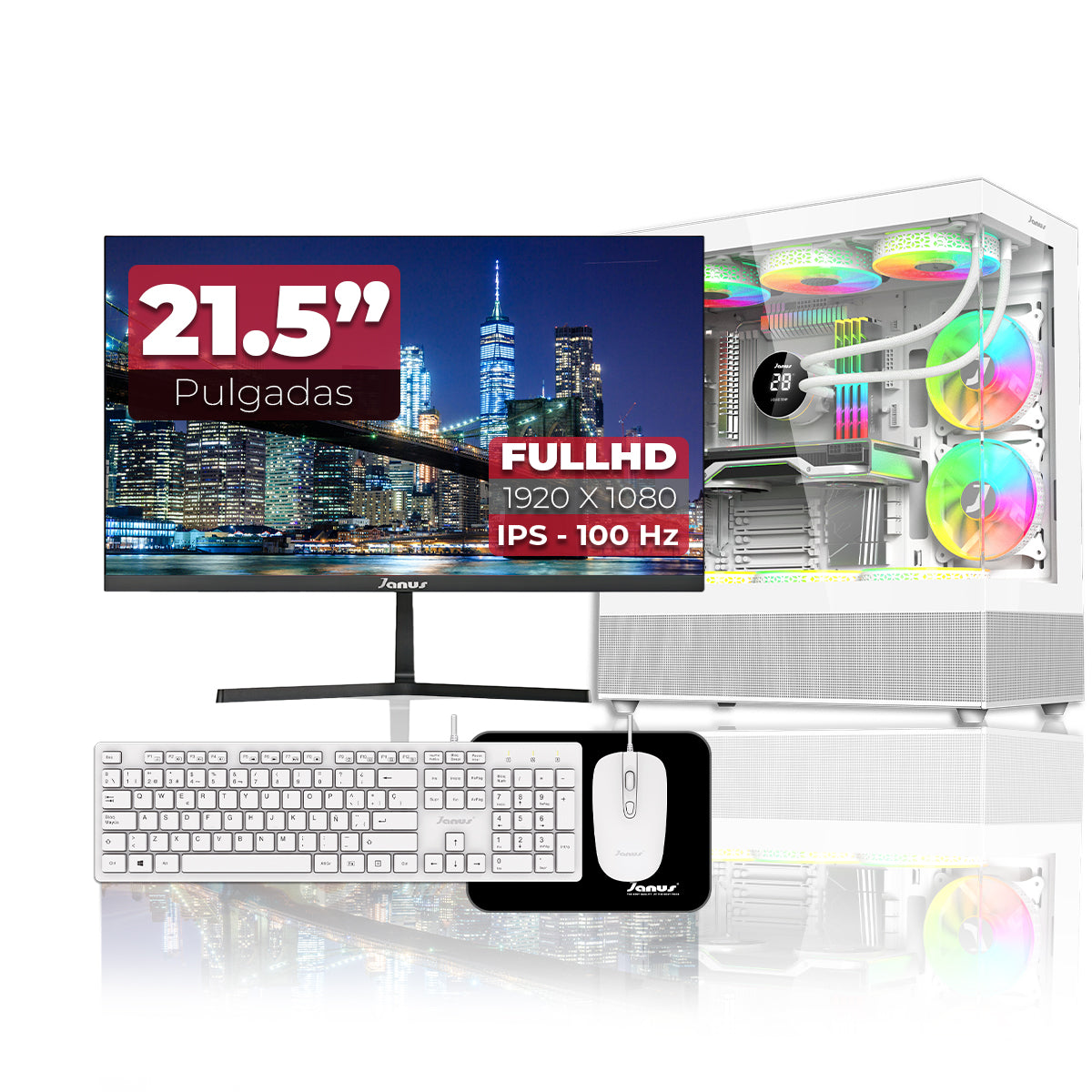 Computador Gamer Janus AMD RYZEN 7 5700G MEMORIA RAM 16GB SSD 1TB M.2   Board A520M   Refrigeracion Liquida 360MM BLANCA FUENTE Janus 650W 80 PLUS BRONZE