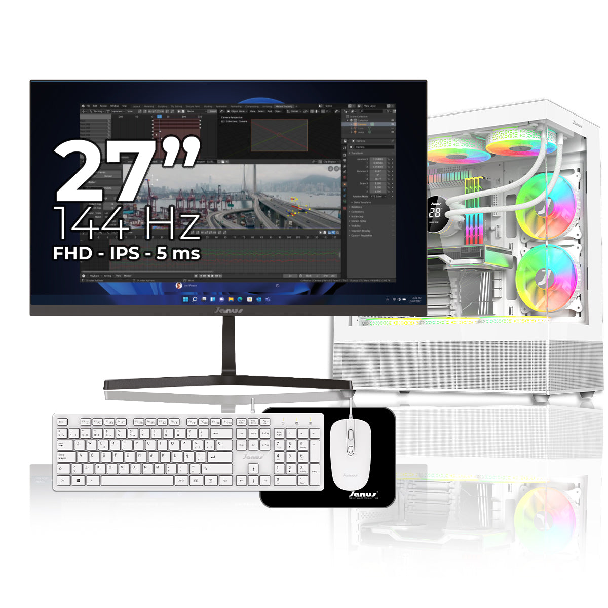 Computador Gamer Janus AMD RYZEN 7 5700G MEMORIA RAM 16GB SSD 1TB M.2   Board A520M   Refrigeracion Liquida 360MM BLANCA FUENTE Janus 650W 80 PLUS BRONZE