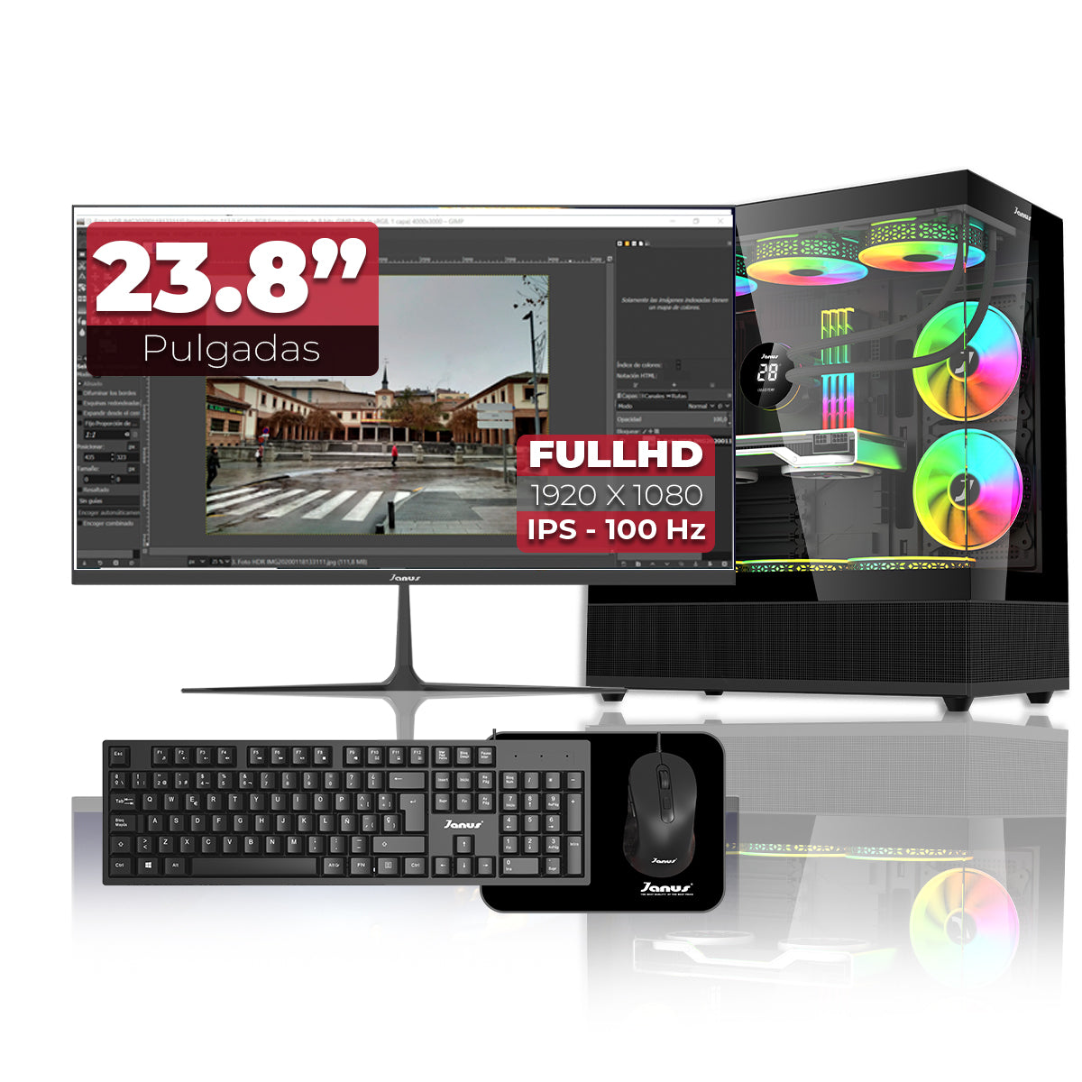 Computador Gamer Janus INTEL CORE I5 12400 MEMORIA RAM 16GB RGB DDR4 SSD 512GB M.2   Board B760M-HDV/M.2   Refrigeracion Liquida 360MM NEGRA FUENTE Janus 400W