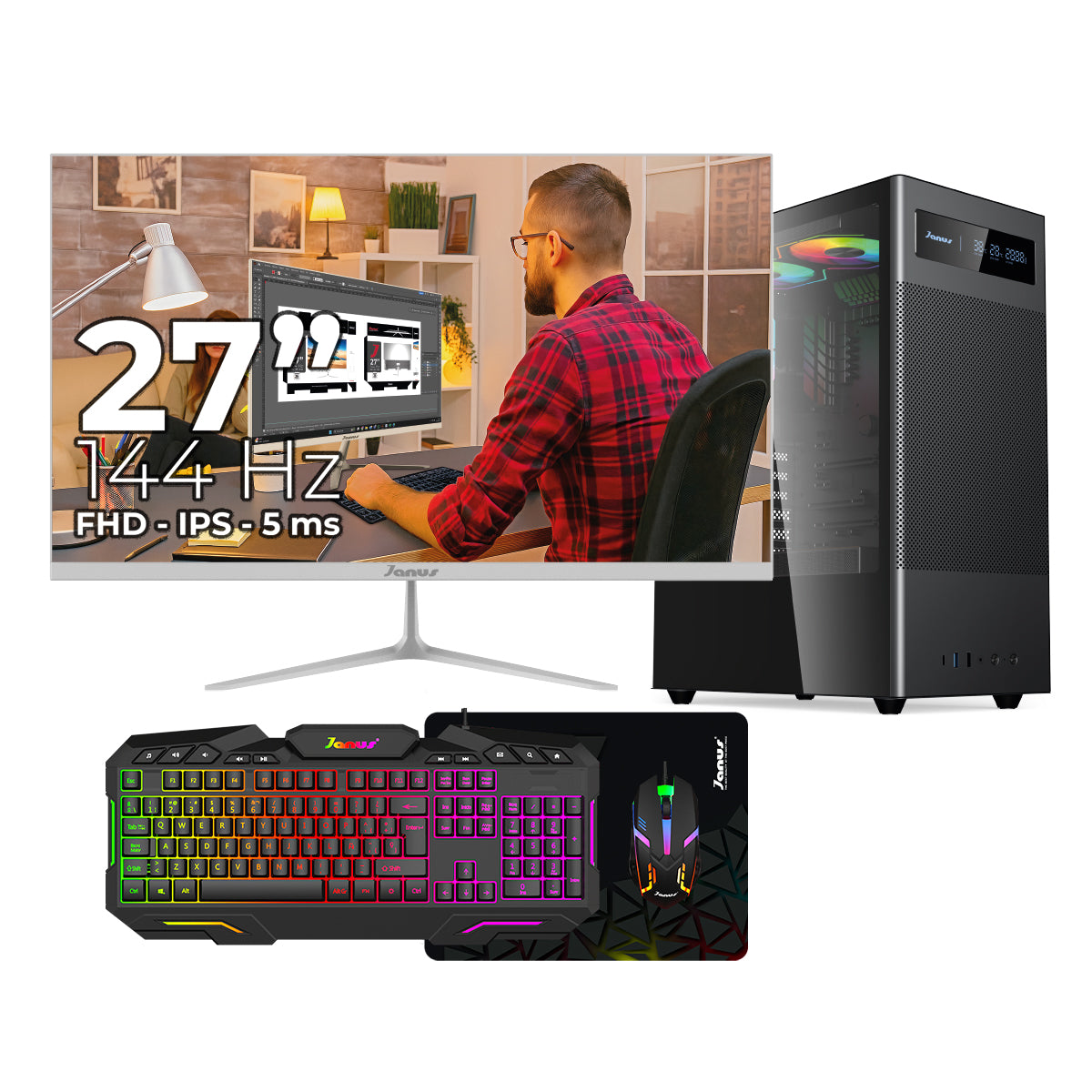 Computador de Escritorio Janus AMD RYZEN 7 8700G Memoria RAM 16GB RGB DDR5 SSD 512GB M.2   Board B650M-HDV   Disipador ARGB Fuente Janus 850W + 80 BRONZE