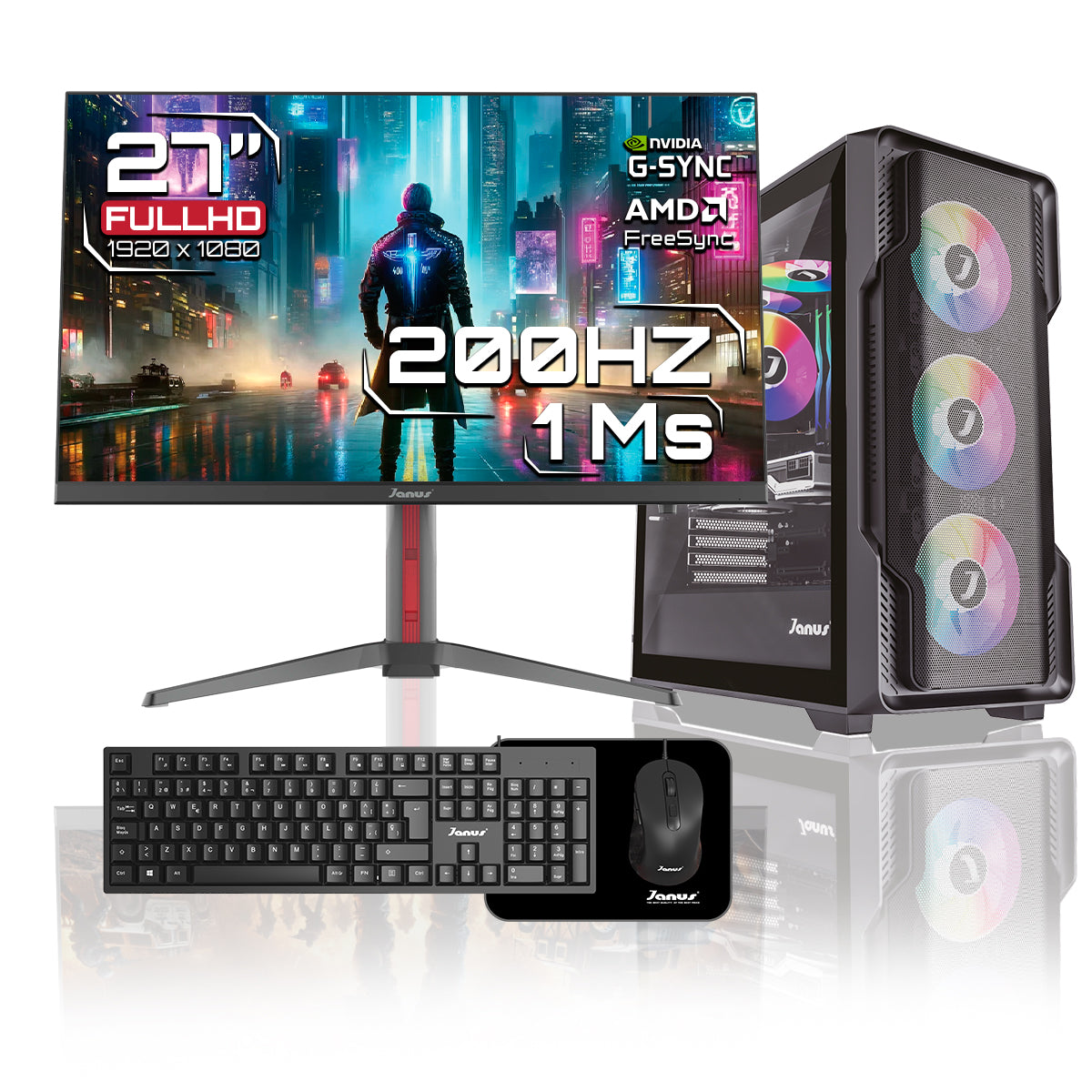 COMPUTADOR GAMER JANUS AMD RYZEN 7 5700G MEMORIA RAM 16GB RGB SSD 512GB M.2   BOARD A520M-AC WIFI   REFRIGERACION LIQUIDA 360MM NEGRA FUENTE JANUS 650W 80 PLUS BRONZE
