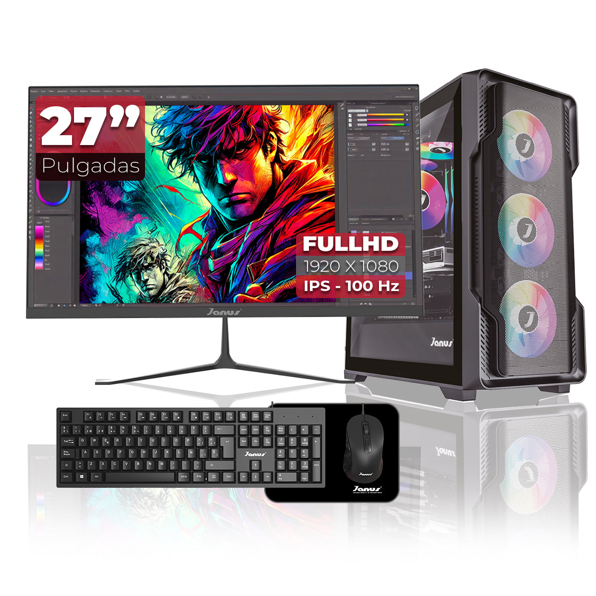 COMPUTADOR GAMER JANUS AMD RYZEN 7 5700G MEMORIA RAM 16GB RGB SSD 512GB M.2   BOARD A520M-AC WIFI   REFRIGERACION LIQUIDA 360MM NEGRA FUENTE JANUS 650W 80 PLUS BRONZE