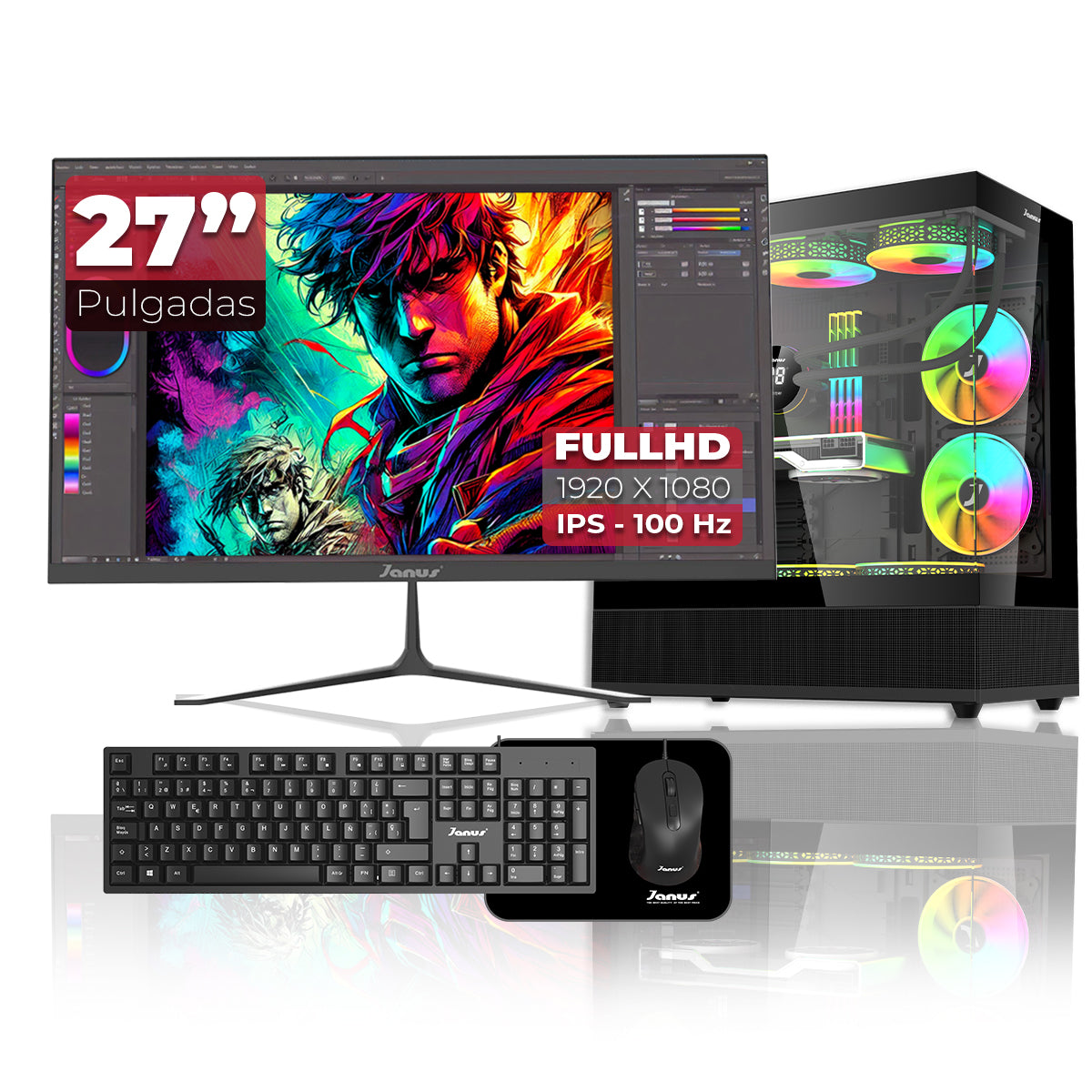 Computador Gamer Janus INTEL CORE I5 12400 MEMORIA RAM 16GB RGB DDR4 SSD 512GB M.2   Board B760M-HDV/M.2   Refrigeracion Liquida 360MM NEGRA FUENTE Janus 400W