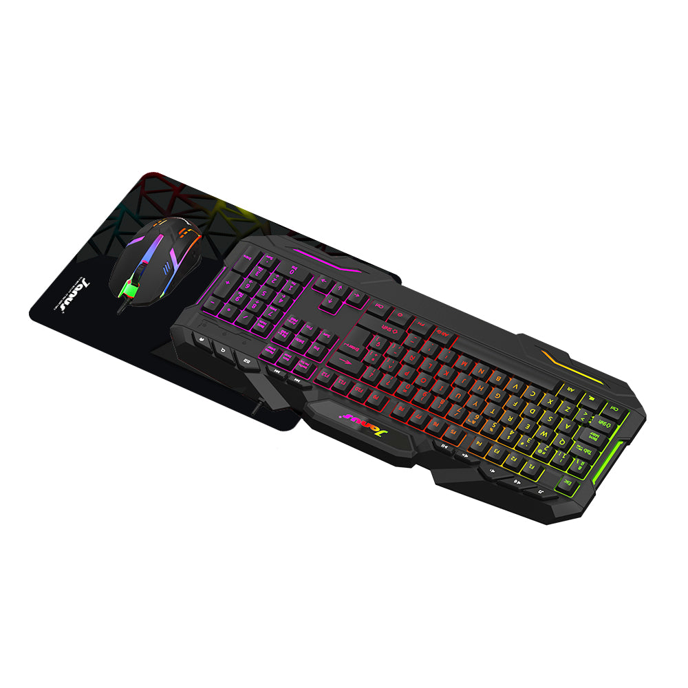 COMBO TECLADO MEMBRANA +MOUSE JANUS  GAMER XTREME PRIME ILUMINADO EN COLORES