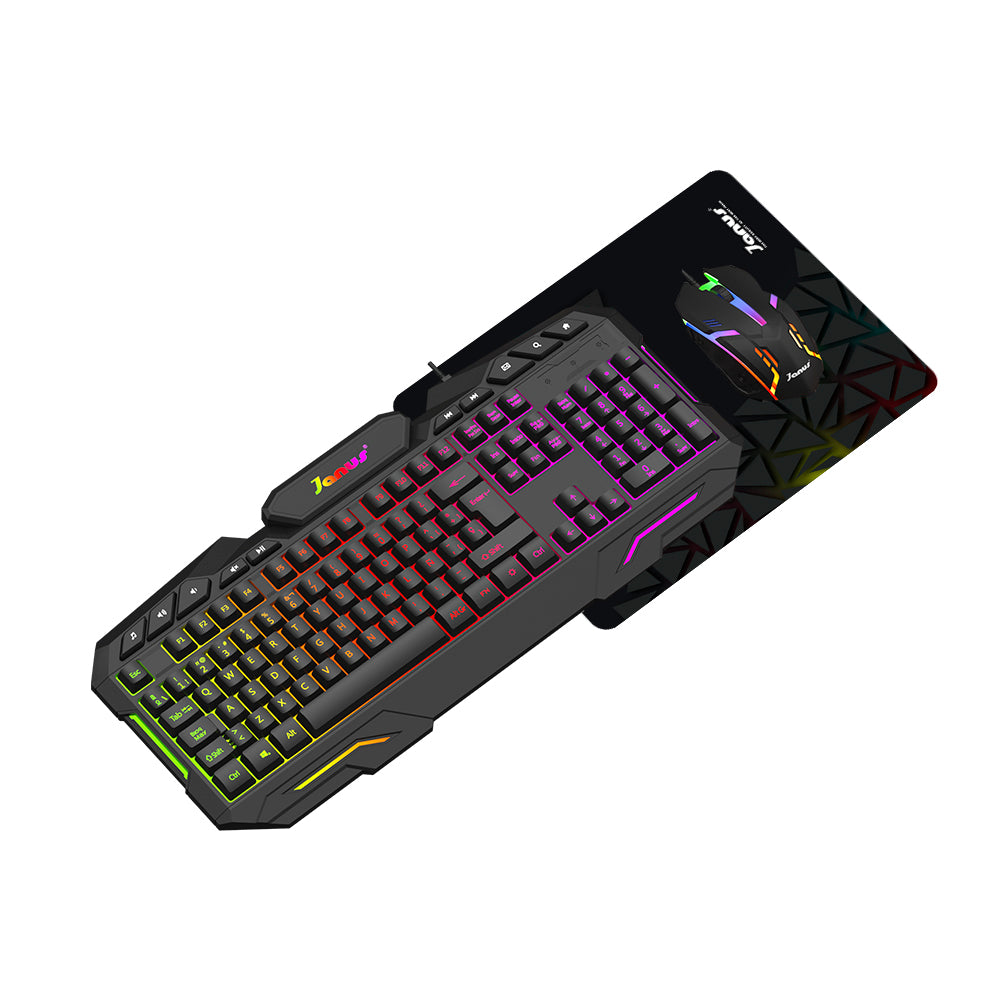 COMBO TECLADO MEMBRANA +MOUSE JANUS  GAMER XTREME PRIME ILUMINADO EN COLORES