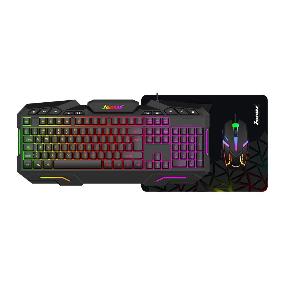 COMBO TECLADO MEMBRANA +MOUSE JANUS  GAMER XTREME PRIME ILUMINADO EN COLORES