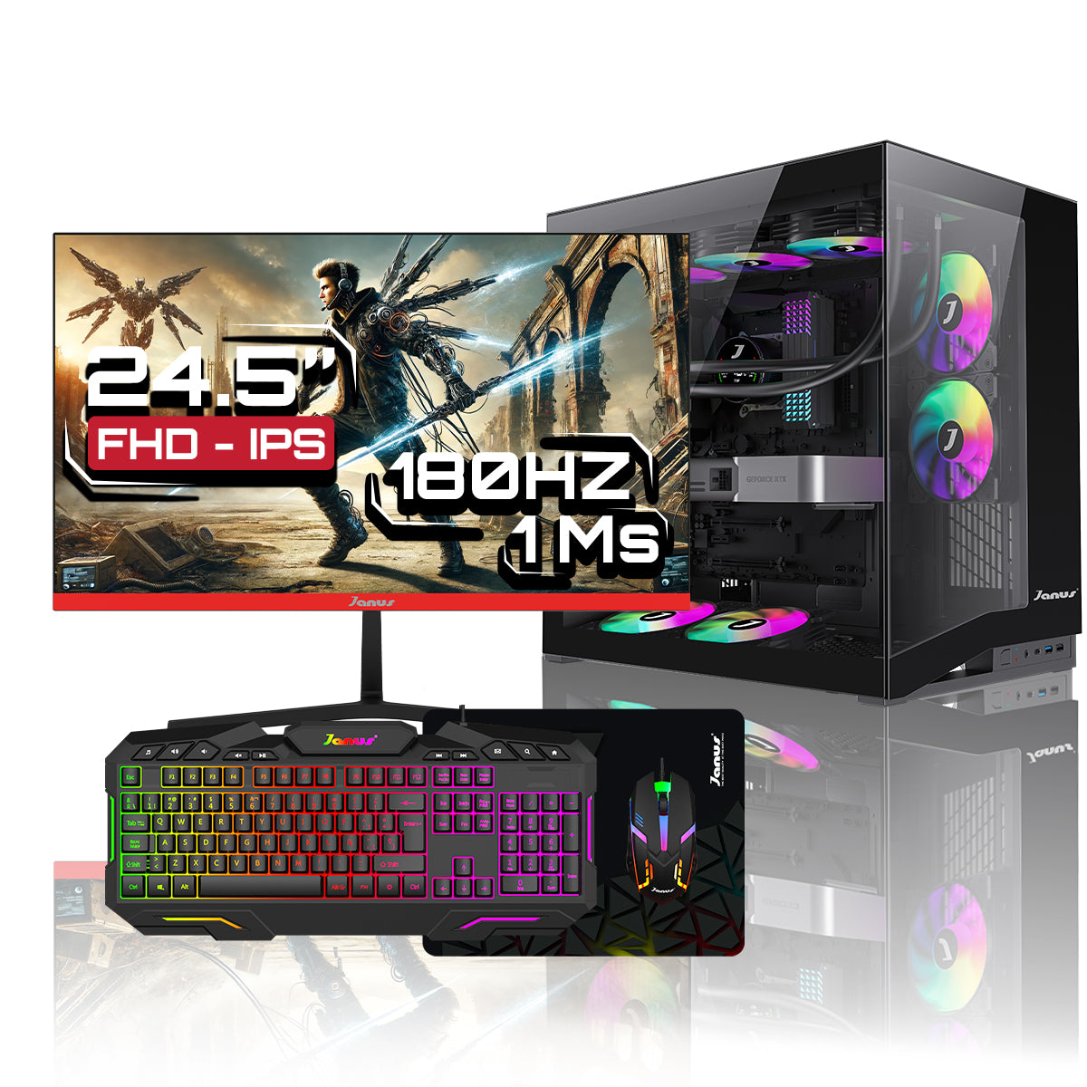 Computador de Escritorio Janus AMD RYZEN 7 5700X Memoria RAM 16GB RGB SSD 512GB M.2  RTX 3050 Board B550 PHANTOM GAMING 4/AC   Refrigeracion Liquida 360MM NEGRA Fuente Janus 850W + 80 GOLD