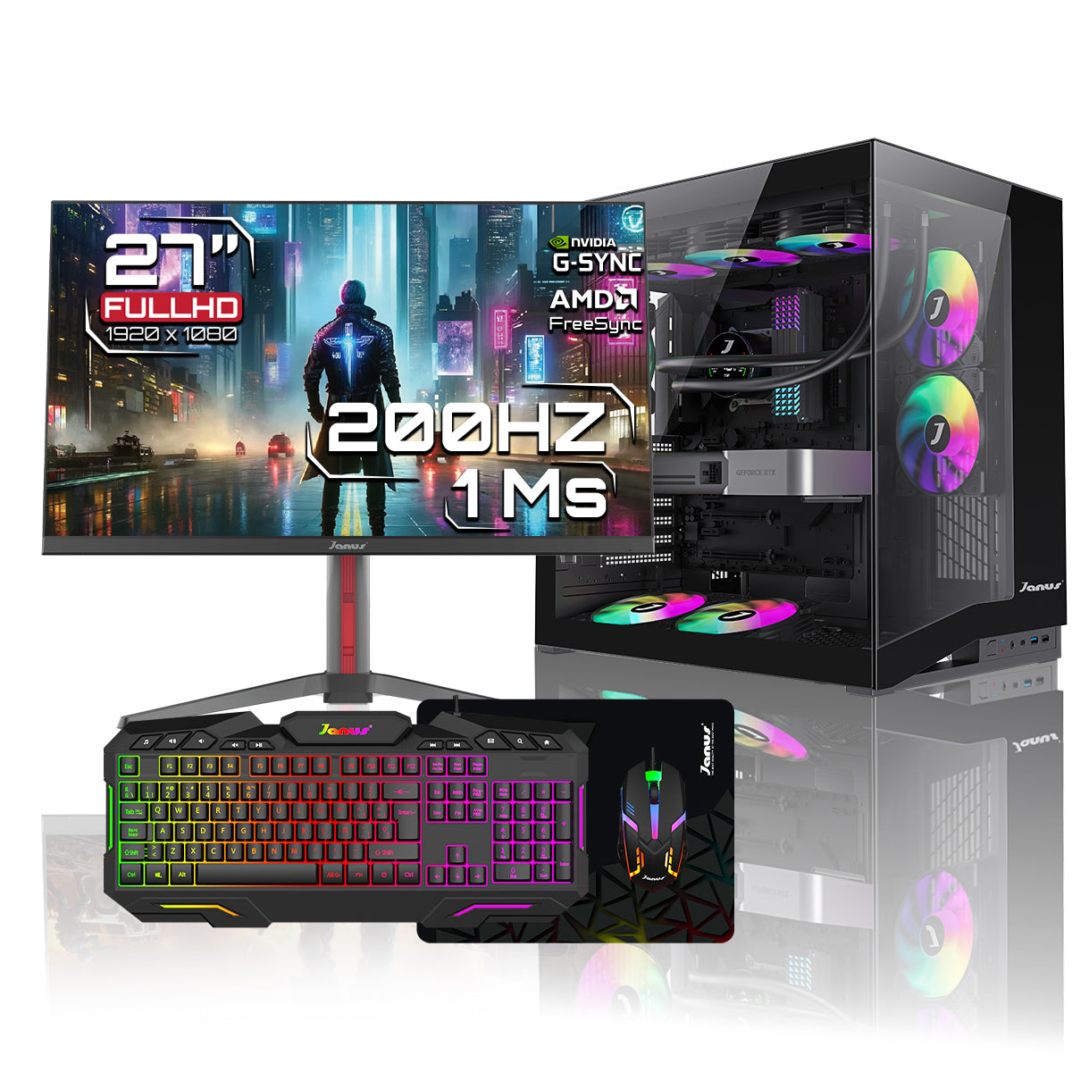 Computador de Escritorio Janus INTEL CORE I9 14900F Memoria RAM 32GB + 32GB RGB DDR5 SSD 2TB M.2  RX 9060 XT Board Z790-CW WIFI   Refrigeracion Liquida 360MM NEGRA Fuente Janus 850W + 80 GOLD + Lic.wind 11