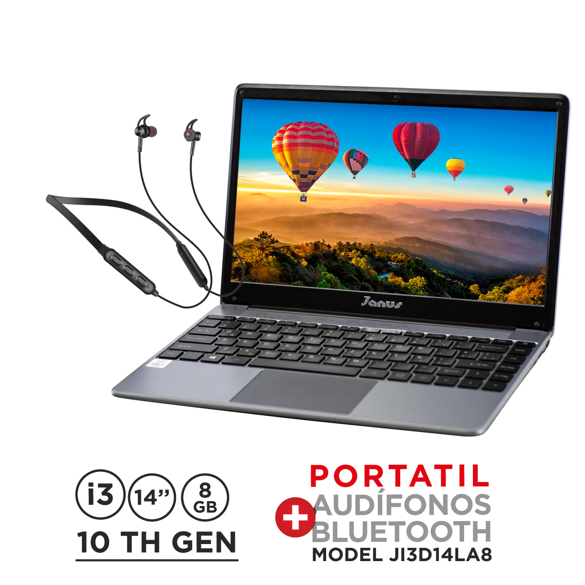 COMPUTADOR PORTATIL JANUS I3 10110U / 8GB / 1TB M.2 / LCD 14'' FULL HD / TECLADO RETROILUMINADO