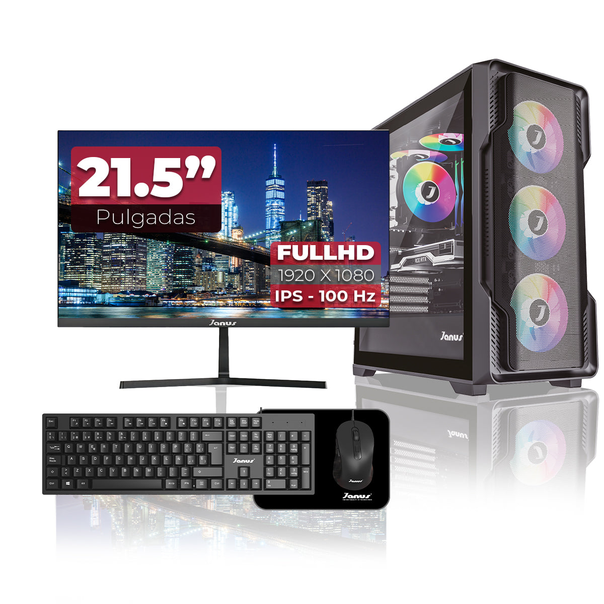 Computador Gamer Janus AMD RYZEN 7 5700G MEMORIA RAM 16GB RGB SSD 512GB M.2   Board A520M-AC WIFI   Refrigeracion Liquida 360MM NEGRA FUENTE Janus 650W 80 PLUS BRONZE