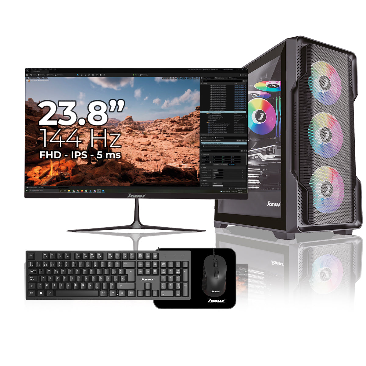 Computador Gamer Janus AMD RYZEN 7 5700G MEMORIA RAM 16GB RGB SSD 512GB M.2   Board A520M-AC WIFI   Refrigeracion Liquida 360MM NEGRA FUENTE Janus 650W 80 PLUS BRONZE