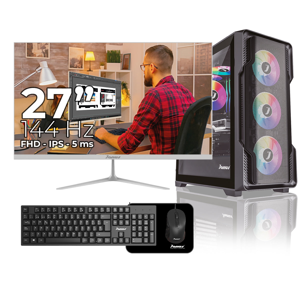 Computador Gamer Janus AMD RYZEN 7 5700G MEMORIA RAM 16GB RGB SSD 512GB M.2   Board A520M-AC WIFI   Refrigeracion Liquida 360MM NEGRA FUENTE Janus 650W 80 PLUS BRONZE