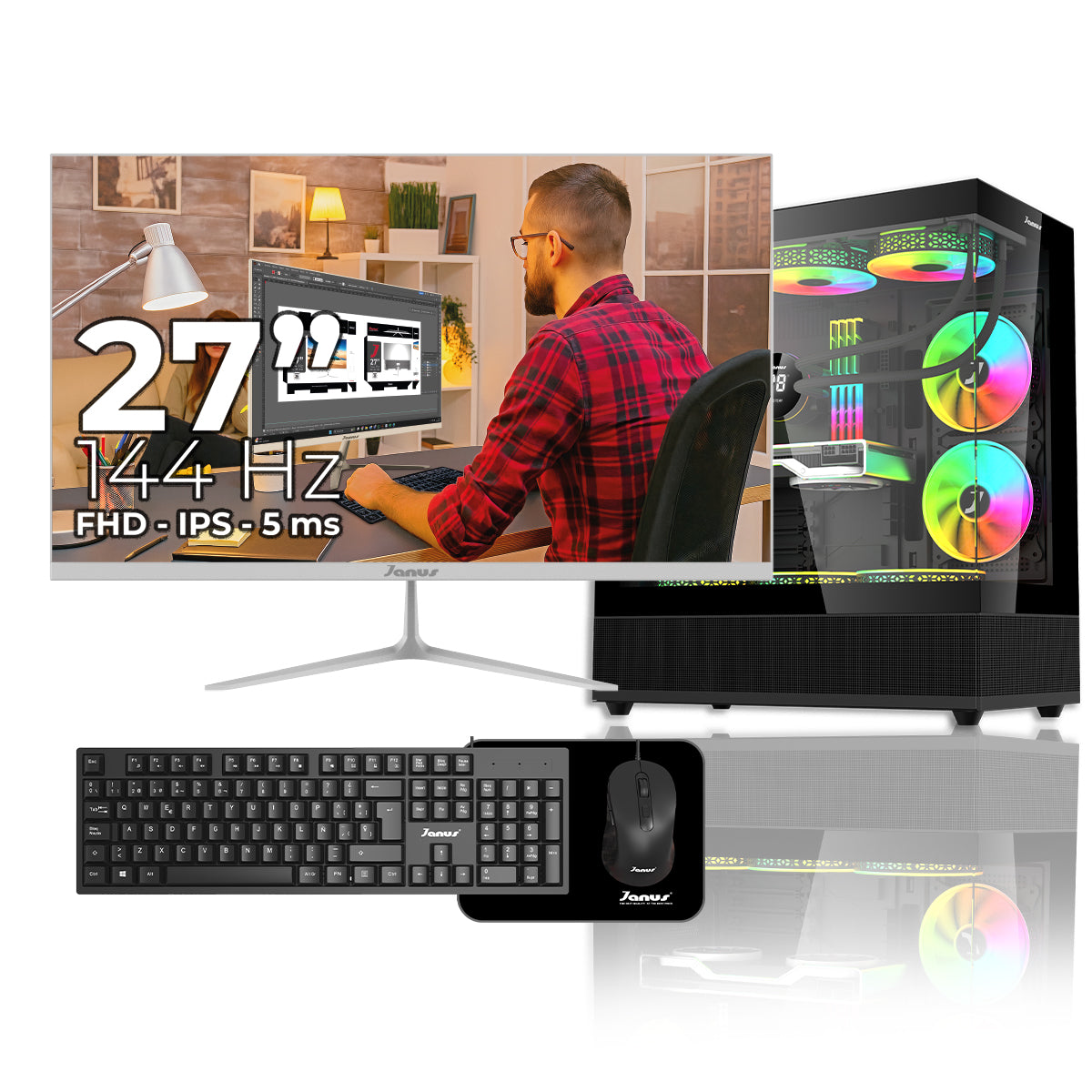 Computador Gamer Janus INTEL CORE I7 12700F MEMORIA RAM 16GB RGB DDR5 SSD 512GB M.2  RTX 3050 Board B760M-C WIFI   Disipador ARGB FUENTE Janus 400W