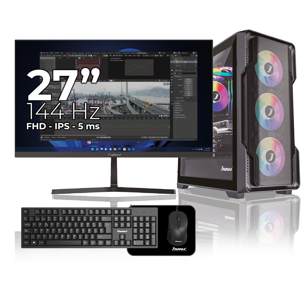 Computador Gamer Janus AMD RYZEN 7 5700G MEMORIA RAM 16GB RGB SSD 512GB M.2   Board A520M-AC WIFI   Refrigeracion Liquida 360MM NEGRA FUENTE Janus 650W 80 PLUS BRONZE
