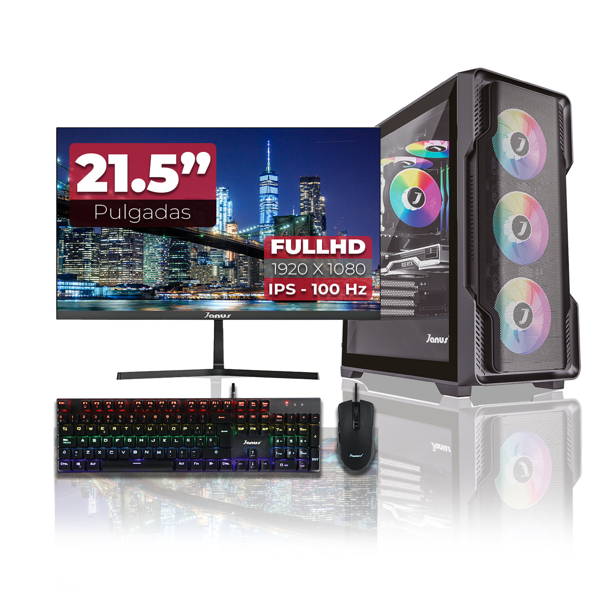 Computador Gamer Janus AMD RYZEN 7 5700G MEMORIA RAM 16GB RGB SSD 512GB M.2  RX 7700 XT Board A520M-AC WIFI   Refrigeracion Liquida 360MM NEGRA FUENTE Janus 650W 80 PLUS BRONZE