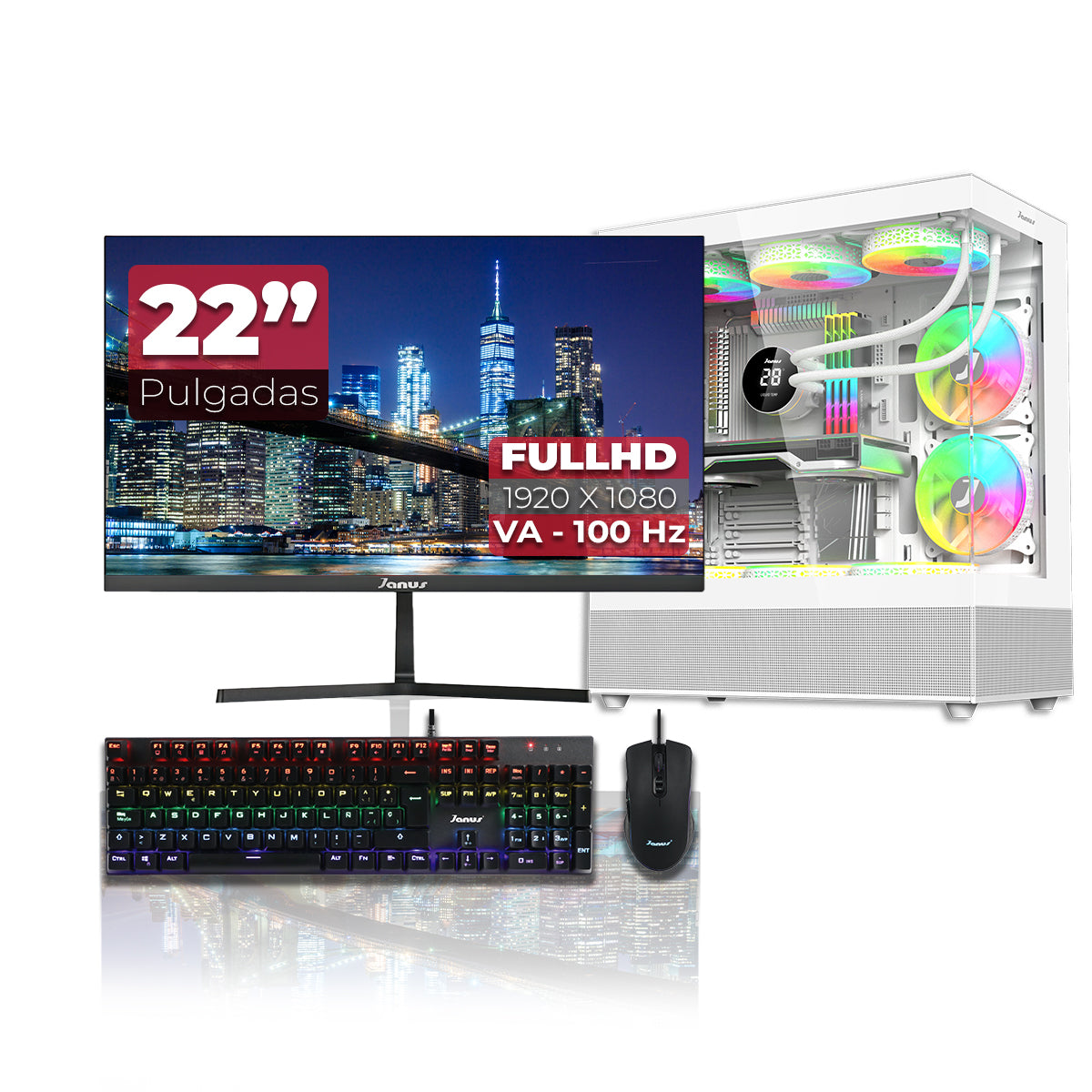 Computador Gamer Janus Intel Core I7 Ultra 265K Memoria Ram 32Gb Rgb Ddr5 Ssd 1Tb M.2   Board Z890 Livemixer Wifi   Refrigeracion Liquida 360Mm Blanca Fuente Janus 650W+80Bz