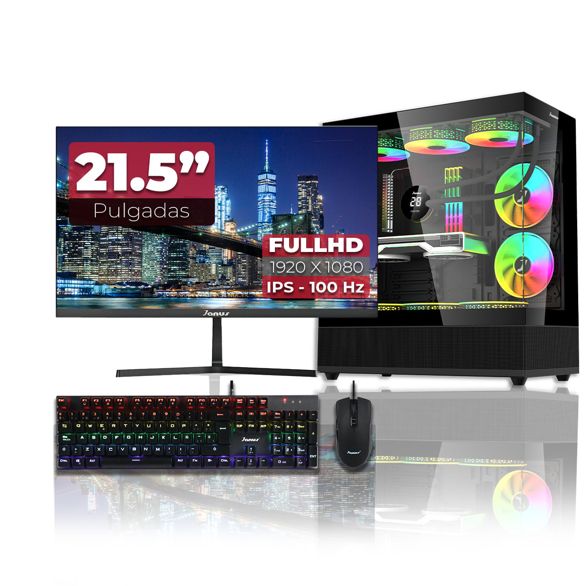 Computador Gamer Janus AMD RYZEN 7 5700G MEMORIA RAM 32GB RGB SSD 512GB M.2   Board A520M   Refrigeracion Liquida 360MM NEGRA FUENTE Janus 400W