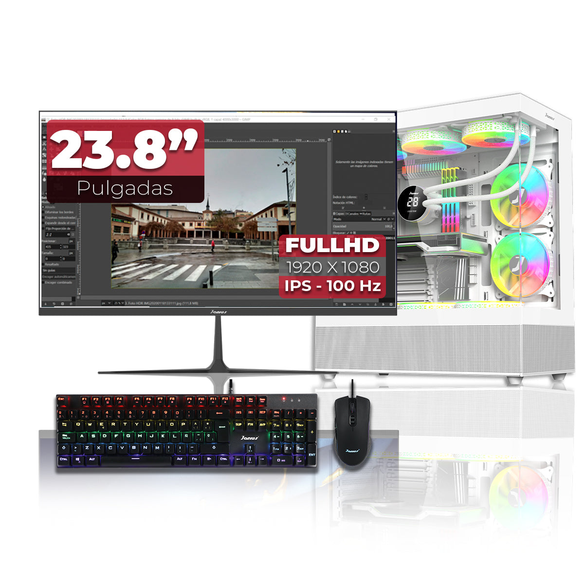 Computador Gamer Janus Intel Core I7 Ultra 265K Memoria Ram 32Gb Rgb Ddr5 Ssd 1Tb M.2   Board Z890 Livemixer Wifi   Refrigeracion Liquida 360Mm Blanca Fuente Janus 650W+80Bz