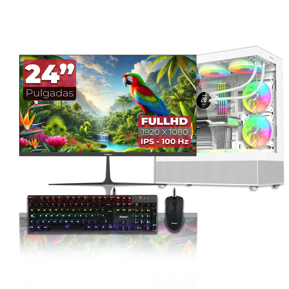Computador Gamer Janus Intel Core I7 Ultra 265K Memoria Ram 32Gb Rgb Ddr5 Ssd 1Tb M.2   Board Z890 Livemixer Wifi   Refrigeracion Liquida 360Mm Blanca Fuente Janus 650W+80Bz