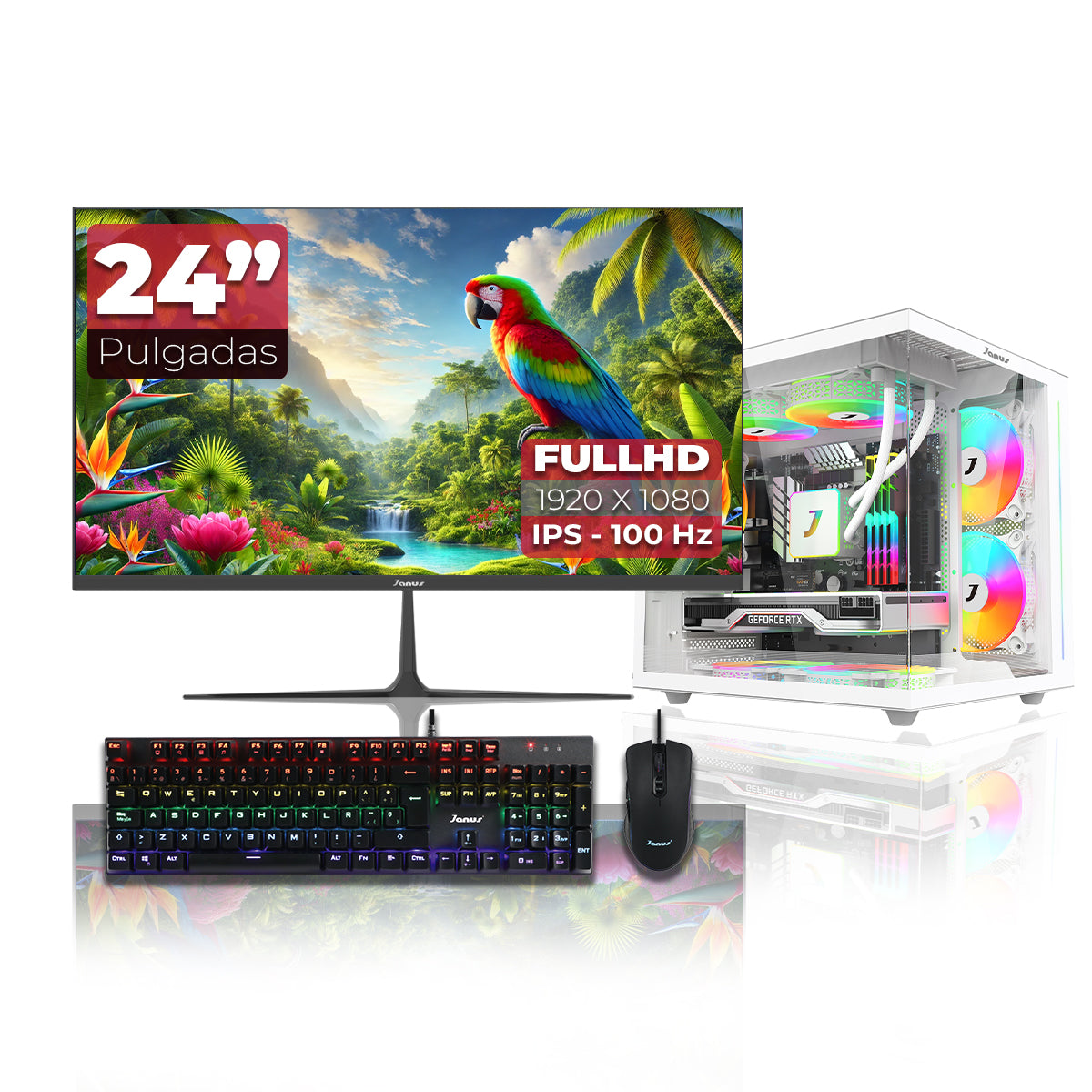 Computador Gamer Janus AMD RYZEN 7 8700G MEMORIA RAM 16GB RGB DDR5 SSD 1TB M.2   Board A620M-HDV-M2   Refrigeracion Liquida 240MM BLANCA FUENTE Janus 650W 80 PLUS BRONZE