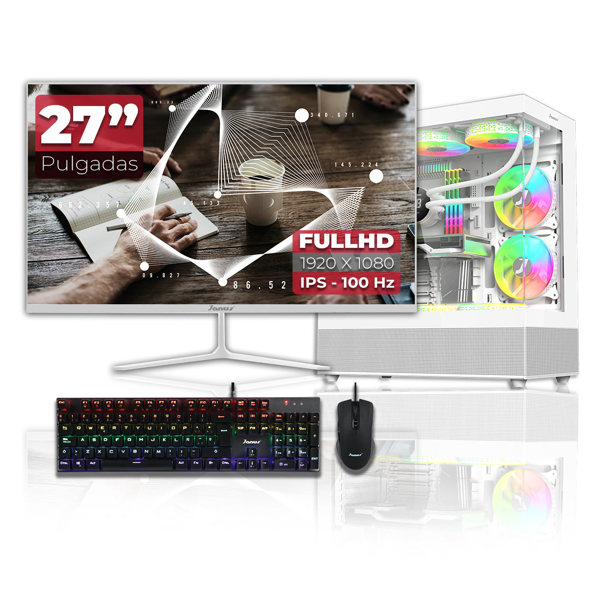 Computador Gamer Janus Intel Core I7 Ultra 265K Memoria Ram 32Gb Rgb Ddr5 Ssd 1Tb M.2   Board Z890 Livemixer Wifi   Refrigeracion Liquida 360Mm Blanca Fuente Janus 650W+80Bz