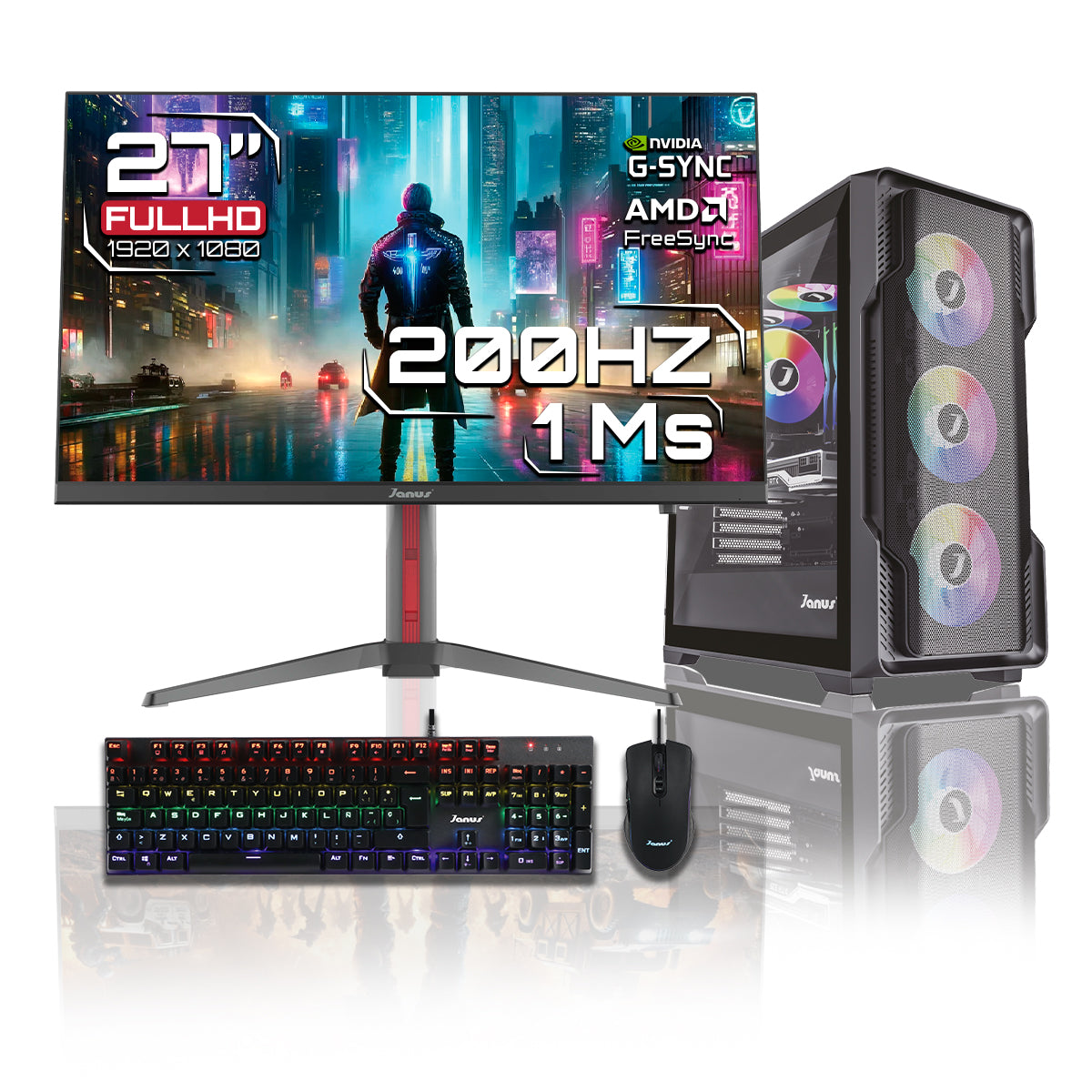 Computador Gamer Janus Amd Ryzen 7 5700G Memoria Ram 16Gb Rgb Ssd 1Tb M.2  Rx 7700 Xt Board B550M Pg Velocita   Refrigeracion Liquida 360Mm Negra Fuente Janus 650W 80 Plus Bronze
