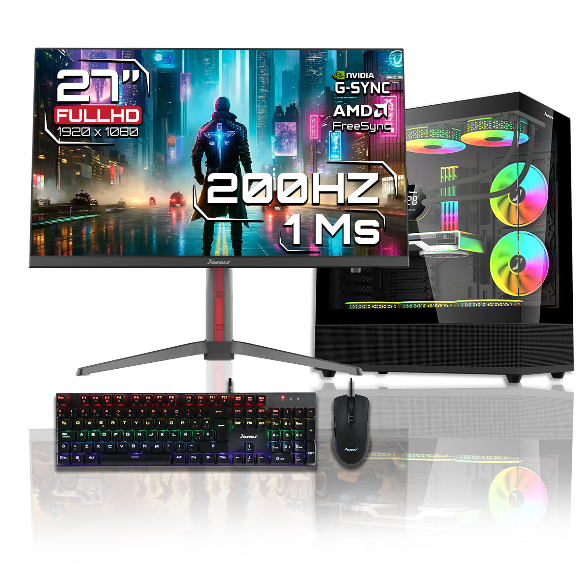 Computador Gamer Janus AMD RYZEN 7 9700X MEMORIA RAM 32GB RGB DDR5 SSD 512GB M.2   Board B650 GAMING PLUS WIFI   Refrigeracion Liquida 360MM NEGRA FUENTE Janus 650W 80 PLUS BRONZE