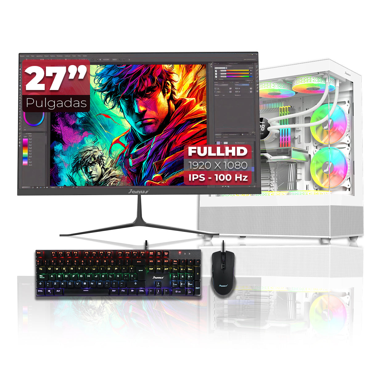 Computador Gamer Janus Intel Core I7 Ultra 265K Memoria Ram 32Gb Rgb Ddr5 Ssd 1Tb M.2   Board Z890 Livemixer Wifi   Refrigeracion Liquida 360Mm Blanca Fuente Janus 650W+80Bz