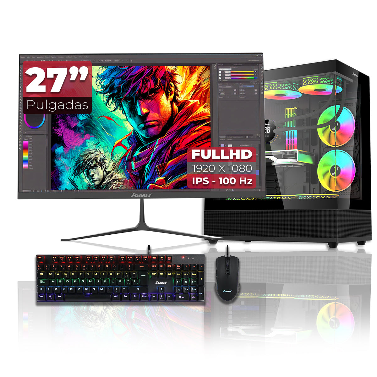 Computador Gamer Janus AMD RYZEN 7 5700G MEMORIA RAM 32GB RGB SSD 512GB M.2   Board A520M   Disipador ARGB FUENTE Janus 400W