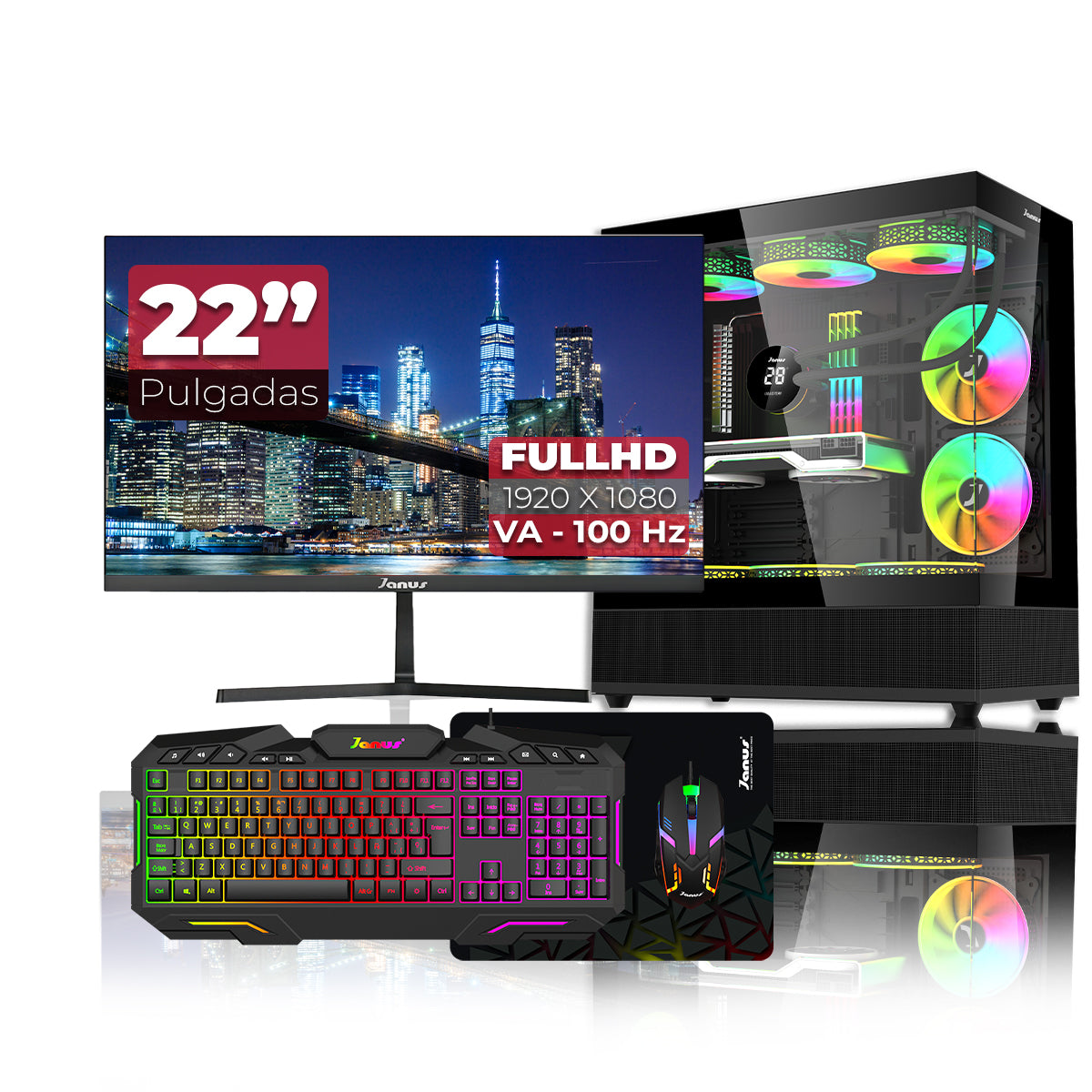 Computador Gamer Janus AMD RYZEN 5 8600G MEMORIA RAM 16GB RGB DDR5 SSD 512GB M.2   Board A620M-HDV-M2   Refrigeracion Liquida 360MM NEGRA FUENTE Janus 400W
