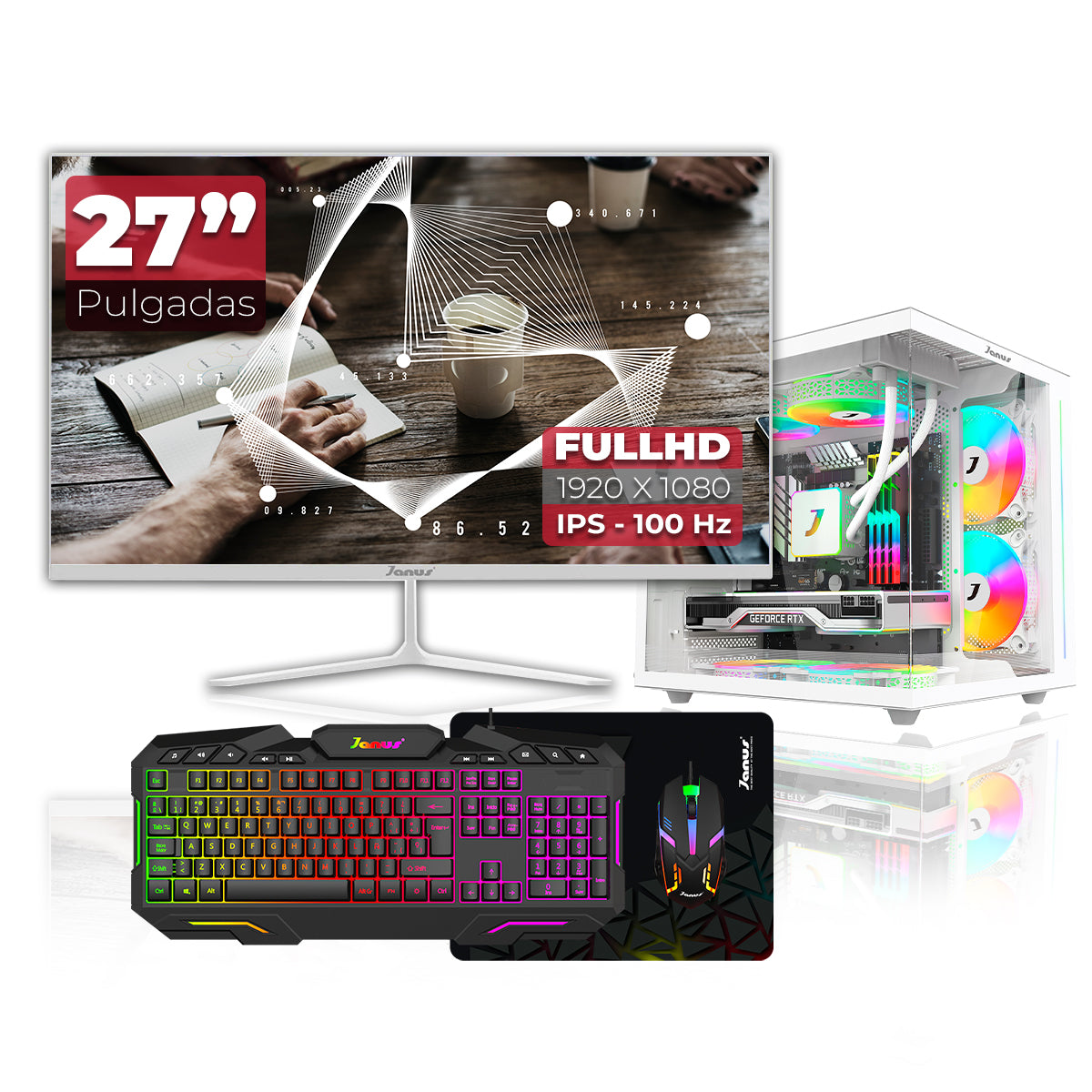 Computador Gamer Janus AMD RYZEN 5 8600G MEMORIA RAM 16GB DDR5 SSD 512GB M.2   Board A620M-HDV-M2   Refrigeracion Liquida 240MM BLANCA FUENTE Janus 400W