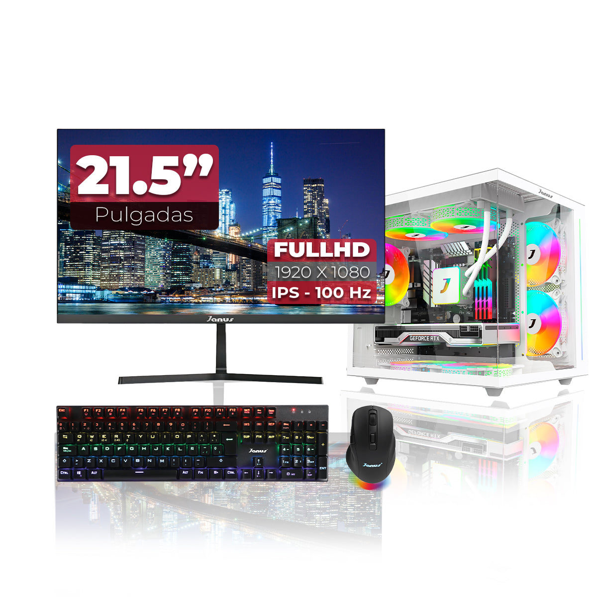Computador Gamer Janus AMD RYZEN 5 8500G MEMORIA RAM 16GB RGB DDR5 SSD 512GB M.2   Board A620M-HDV-M2   Refrigeracion Liquida 240MM BLANCA FUENTE Janus 650W 80 PLUS BRONZE