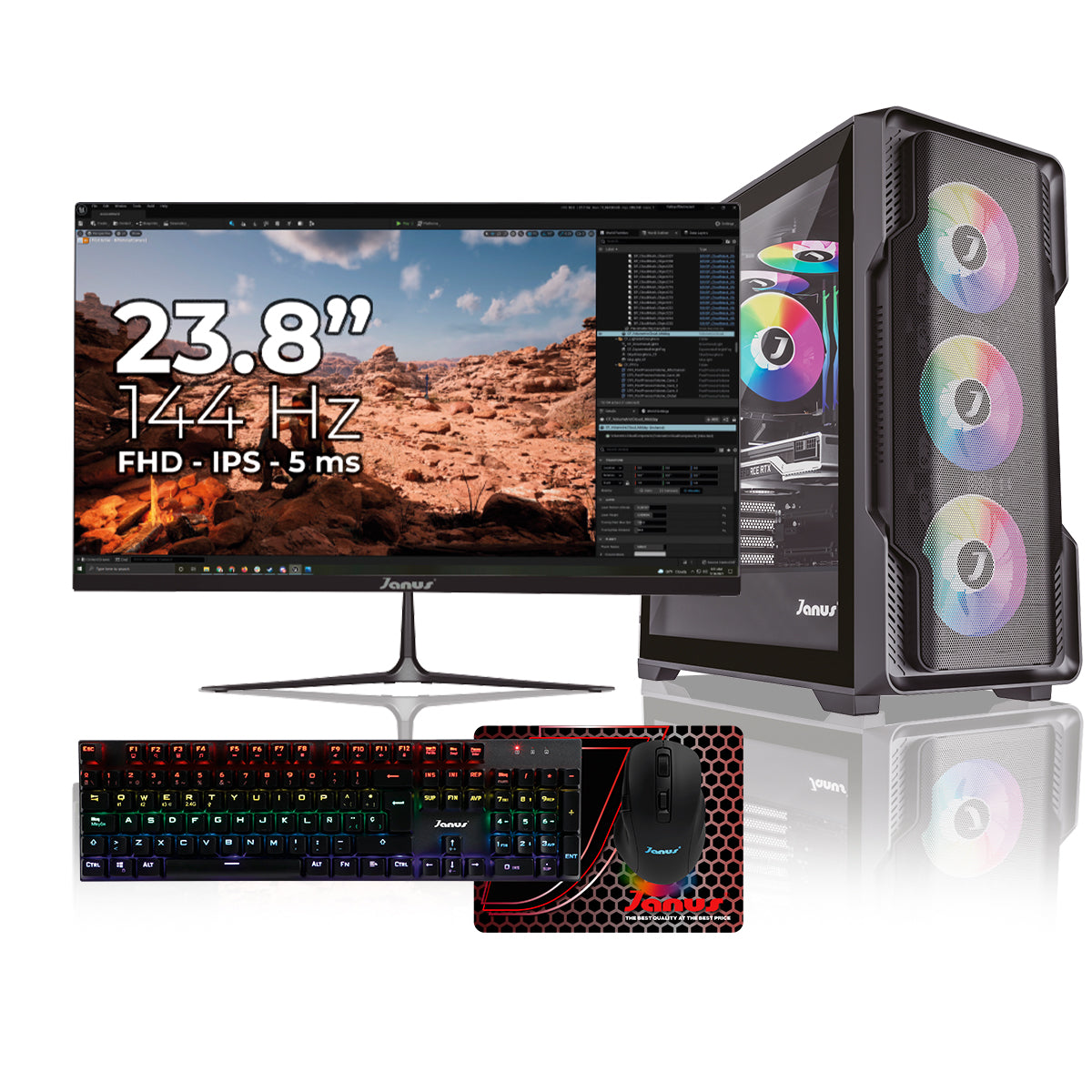 Computador Gamer Janus INTEL CORE I9 14900F MEMORIA RAM 16GB RGB DDR5 SSD 1TB M.2  RX 9070 STEEL LEGEND 16GB OC Board B760M-C WIFI   Refrigeracion Liquida 360MM NEGRA FUENTE Janus 850W + 80 PLUS GOLD