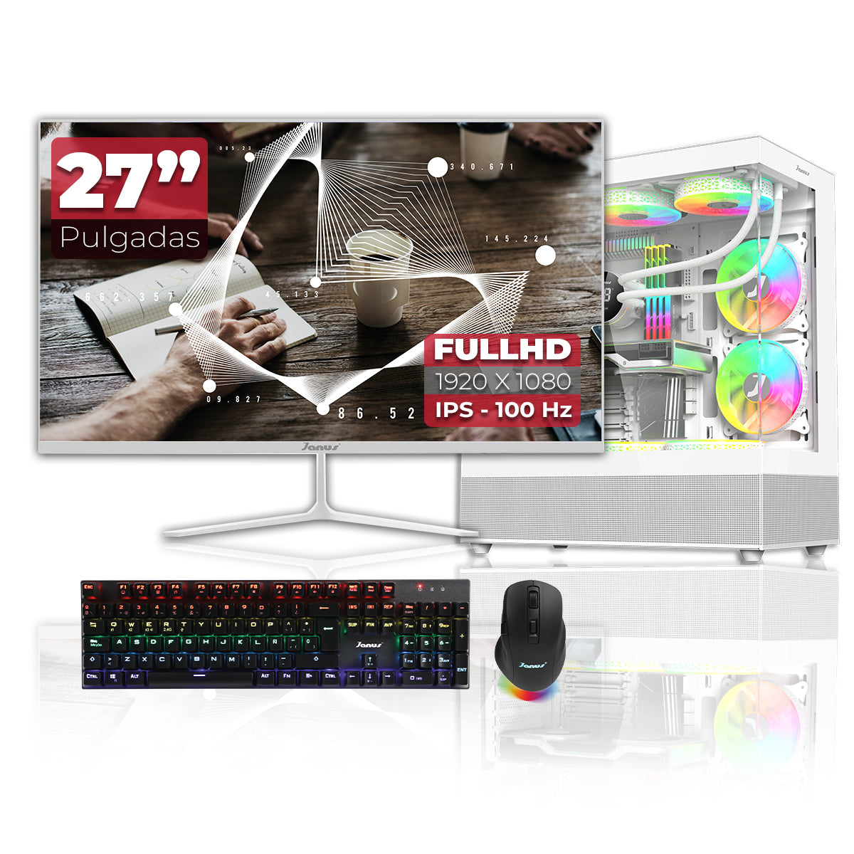 Computador Gamer Janus AMD RYZEN 9 9900X MEMORIA RAM 32GB RGB DDR5 SSD 1TB M.2   Board B850M-X WIFI   Refrigeracion Liquida 360MM NEGRA FUENTE Janus 650W 80 PLUS BRONZE