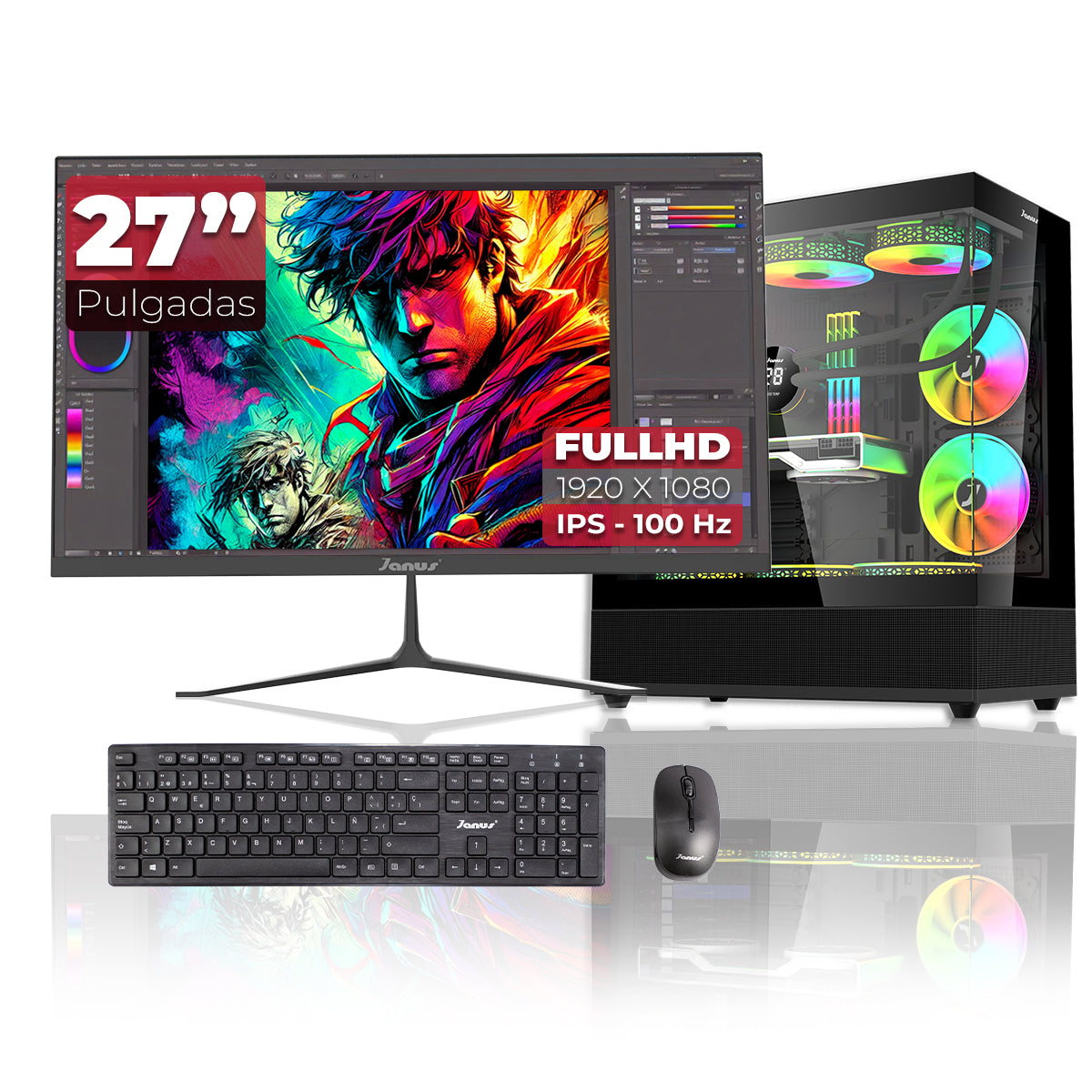 Computador Gamer Janus AMD RYZEN 5 5600GT MEMORIA RAM 16GB RGB SSD 512GB M.2   Board A520M   Disipador ARGB FUENTE Janus 850W + 80 BRONZE