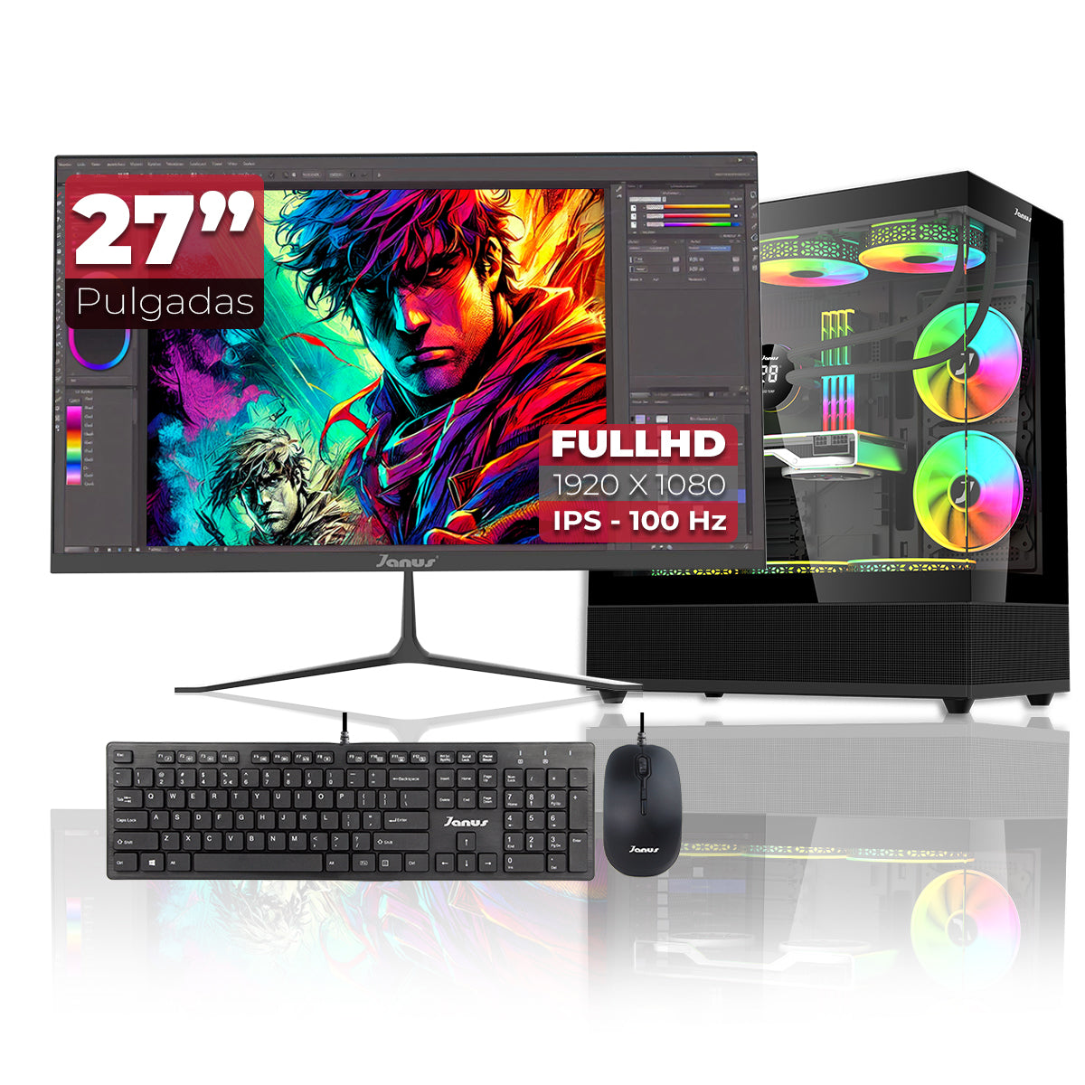 Computador Gamer Janus AMD RYZEN 5 8600G MEMORIA RAM 16GB DDR5 SSD 512GB M.2   Board A620M-HDV-M2   Disipador ARGB FUENTE Janus 400W
