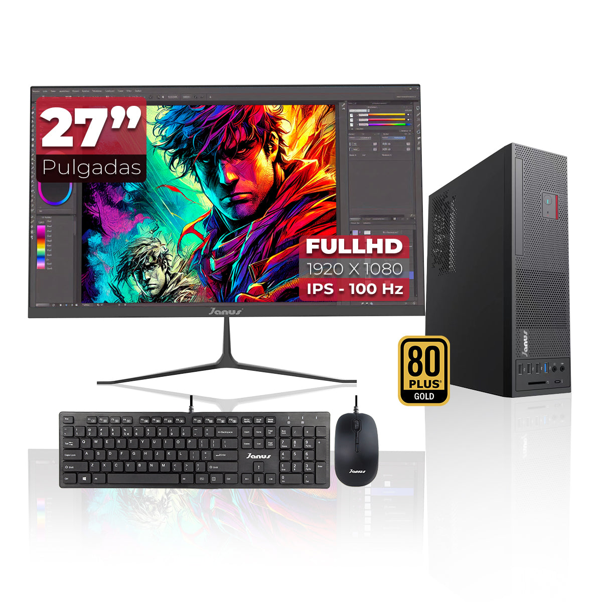 WORKSTATION JANUS INTEL CORE I5 14400 MEMORIA RAM 16GB SSD 512GB M.2   BOARD H610M    FUENTE JANUS 300W 80 + GOLD