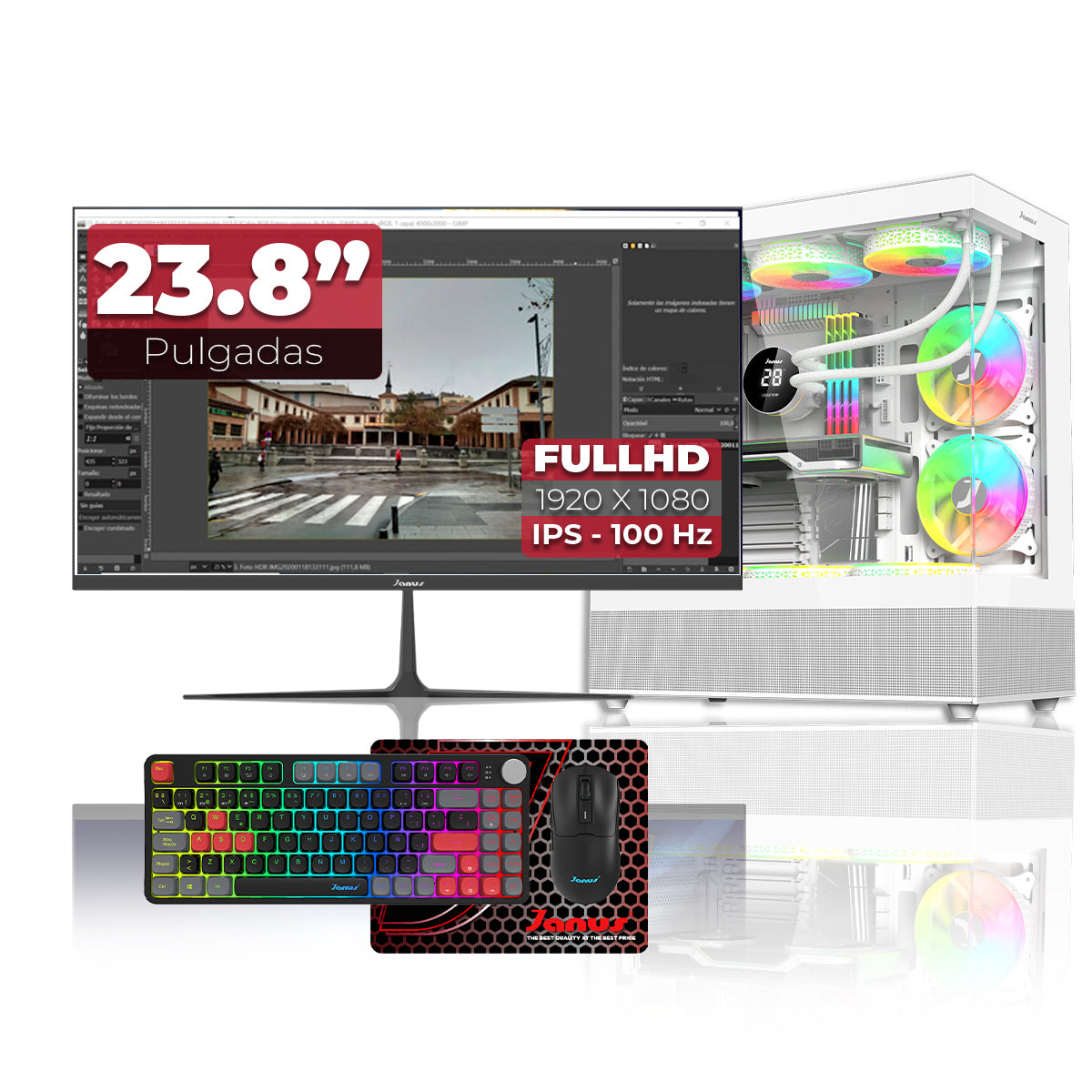 Computador Gamer Janus AMD RYZEN 5 8600G MEMORIA RAM 16GB RGB DDR5 SSD 512GB M.2   Board A620M-HDV-M2   Disipador ARGB FUENTE Janus 400W