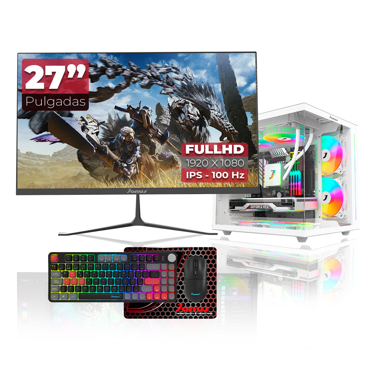 COMPUTADOR GAMER JANUS AMD RYZEN 7 8700G MEMORIA RAM 16GB RGB DDR5 SSD 1TB M.2   BOARD A620M-E PRO   REFRIGERACION LIQUIDA 240MM BLANCA FUENTE JANUS 650W 80 PLUS BRONZE